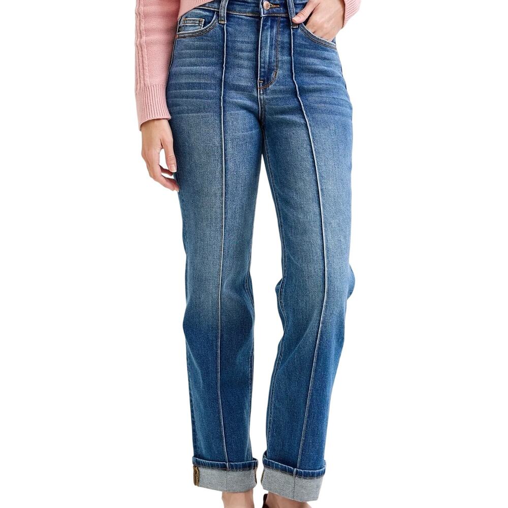 NWT Judy Blue Kimberly Front Seam Detail & Cuffed or 32" Inseam Straight Jeans